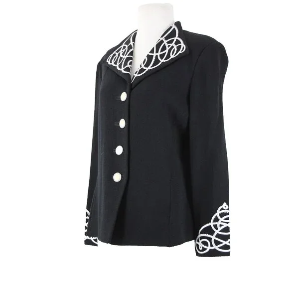 St John Evening Sz 8 Black White Paillette Rhinestones Santana Knit Jacket